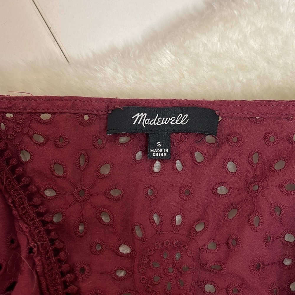 Madewell Long Sleeve Maroon Eyelet Detailed Blouse Size Small - Picture 5 of 11